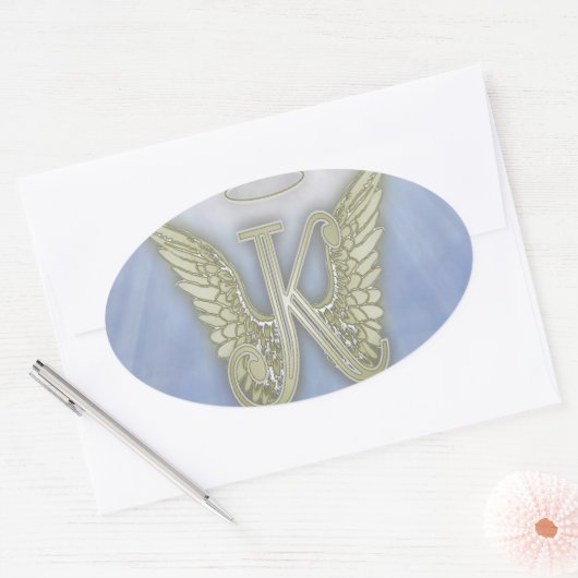レターKエンジェルモノグラム 楕円形シール (封筒)