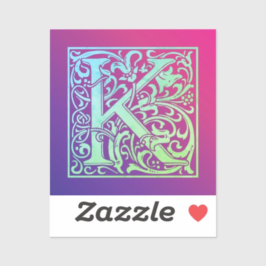 レターKカラフルヴィンテージ最初の文字のグラデーション シール (シート)