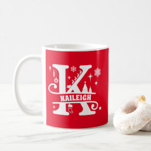 レターKクリスマスモノグラムイニシャル名赤 コーヒーマグカップ