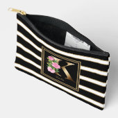 レターKフローラモノグラム白黒金ゴールドストライプ アクセサリーポーチ (見開き)