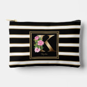 レターKフローラモノグラム白黒金ゴールドストライプ アクセサリーポーチ (正面)