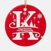 レターKモノグラムイニシャルの姓の挨拶 セラミックオーナメント (正面)