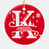 レターKモノグラムイニシャルの姓の挨拶 セラミックオーナメント (裏面)
