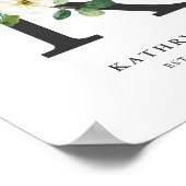 レターKモノグラムウォーターカラーピーチ花模様子供部屋 ポスター (角)