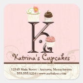 レターKモノグラムカップケーキイニシャルアートビジネス スクエアシール (正面)