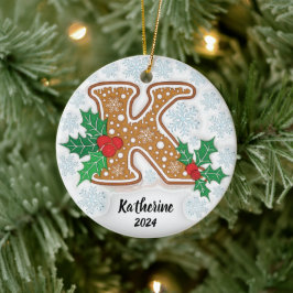レターK名前をカスタムするクリスマス セラミックオーナメント