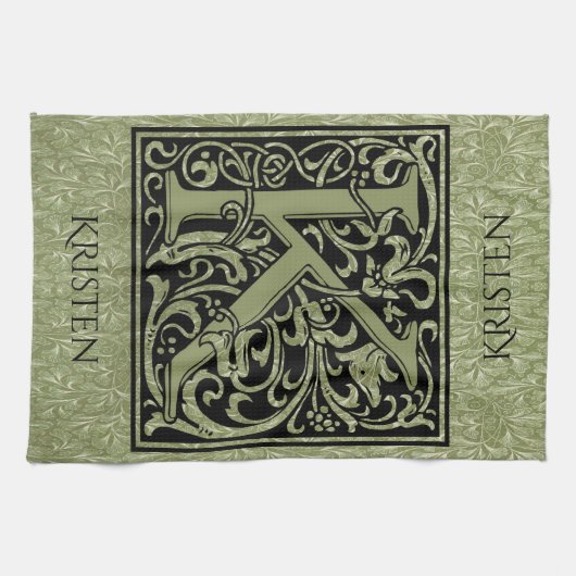 レターK最初の文字モノグラムパーソナライズされた キッチンタオル (横)