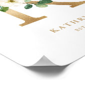 レターK赤面フローラモノグラムゴールドフォイル子供部屋 ポスター (角)