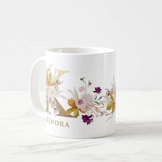 レターK -金ゴールドフローラ名シスター同僚の友人 コーヒーマグカップ (正面左)
