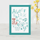 レターLイニシャル名アルファベット誕生日ティール(緑がかった色)&赤 カード (黄色い花)