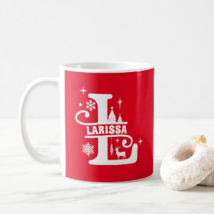 レターLクリスマスモノグラムイニシャル名赤 コーヒーマグカップ