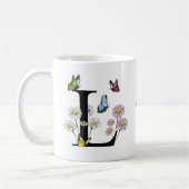 レターLフローラバタフライモノグラムイニシャル コーヒーマグカップ (左)