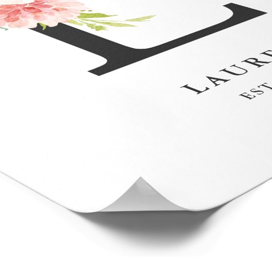 レターLモノグラムウォーターカラーピーチ花模様子供部屋 ポスター (角)