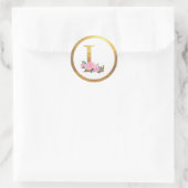 レターLモノグラムピンクローズフローラ&エレガント金ゴールド ラウンドシール (バッグ)