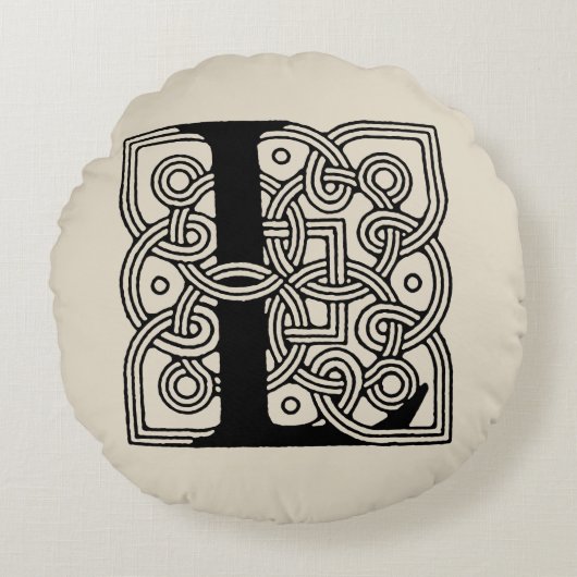 レターLヴィンテージケルト結び目模様モノグラム ラウンドクッション (正面)