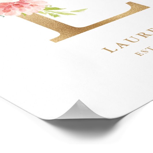 レターL赤面フローラモノグラムゴールドフォイル子供部屋 ポスター (角)