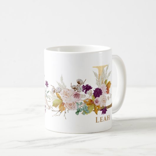 レターL -金ゴールドフローラ名姉妹同僚の友人 コーヒーマグカップ (正面右)