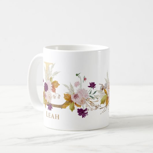 レターL -金ゴールドフローラ名姉妹同僚の友人 コーヒーマグカップ (正面左)