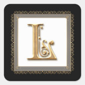 レターL -金ゴールド&レースクラシックスフォーマル結婚シール スクエアシール (正面)