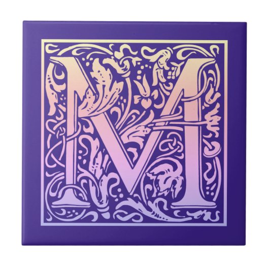 レターMカラフルヴィンテージ最初の文字のグラデーション タイル (正面)