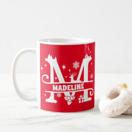 レターMクリスマスモノグラムイニシャルネームレッド   コーヒーマグカップ