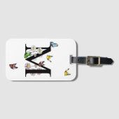 レターMフローラバタフライモノグラムイニシャル ラゲッジタグ (正面横)