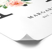 レターMモノグラムウォーターカラーピーチ花模様子供部屋 ポスター (角)