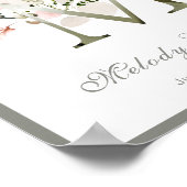 レターMモノグラムピンク白フローラ子供部屋ポスター ポスター (角)