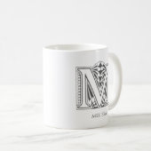 レターMモノグラム名モダンコーヒーマグ コーヒーマグカップ (正面右)