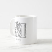 レターMモノグラム名モダンコーヒーマグ コーヒーマグカップ (正面左)