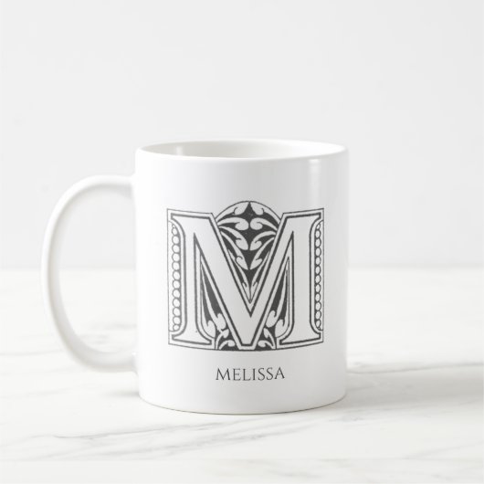 レターMモノグラム名モダンコーヒーマグ コーヒーマグカップ (左)