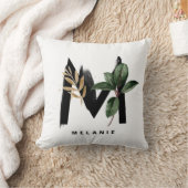 レターMモノグラム熱帯葉パーソナライズされた クッション (ブランケット)