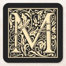 レターMヴィンテージ最初のレターセピアベージュ黒地