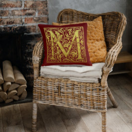 レターM最初のレターフェイク金ゴールド赤 クッション