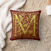 レターM最初のレターフェイク金ゴールド赤 クッション (ブランケット)