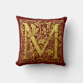 レターM最初のレターフェイク金ゴールド赤 クッション (正面)