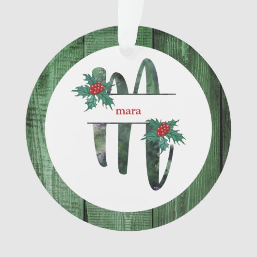 *~*レターM素朴クリスマスフォトWood AP44 オーナメント (正面)