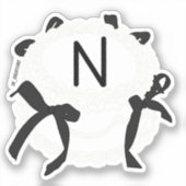 レターNイニシャル 黒と白のリボン アンティークケーキ シール (正面)
