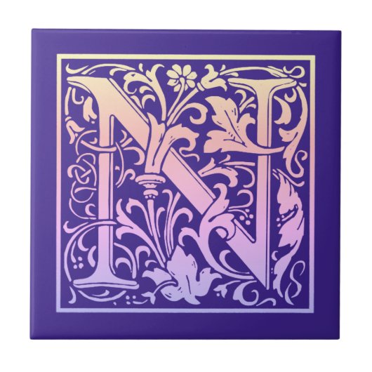 レターNカラフルヴィンテージ最初の文字のグラデーション タイル (正面)