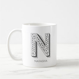 レターNモノグラムモダン名 コーヒーマグカップ