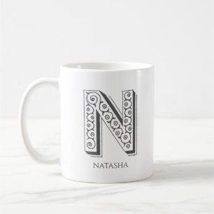レターNモノグラムモダン名 コーヒーマグカップ
