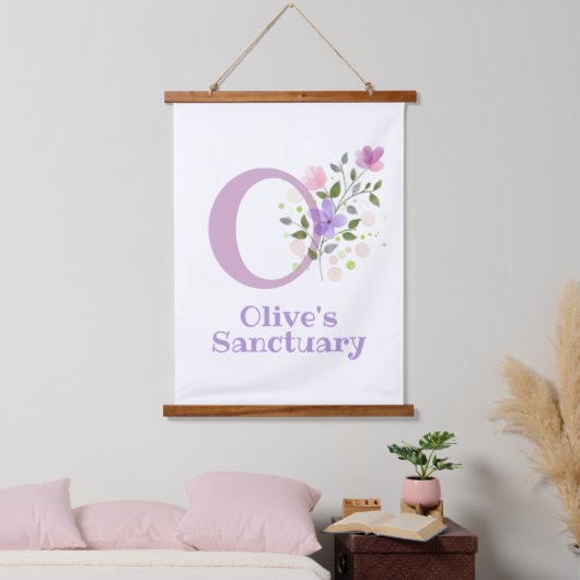 レターOと名(フローラデザイン) 吊り下げ型タペストリー (寝室)