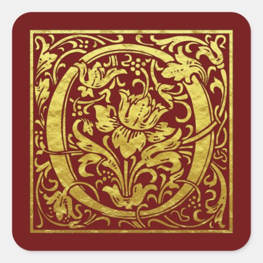 レターO先頭文字フェイク金ゴールド赤 スクエアシール (正面)