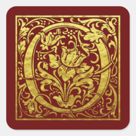 レターO先頭文字フェイク金ゴールド赤 スクエアシール