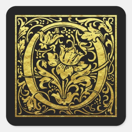 レターO先頭文字フェイク金ゴールド黒 スクエアシール (正面)