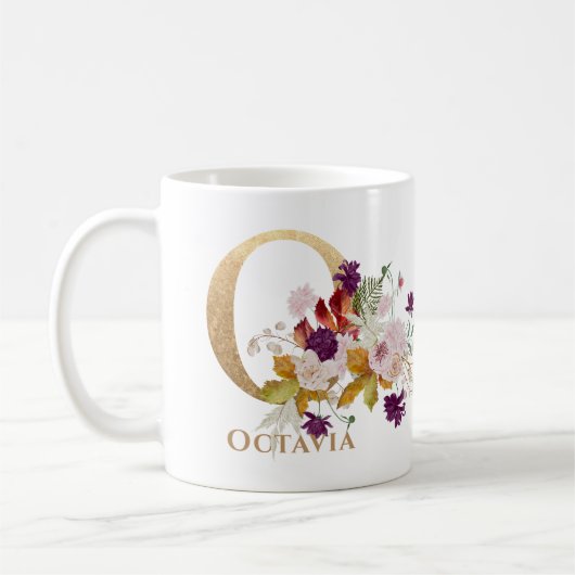 レターO -金ゴールドフローラ名姉妹同僚の友人 コーヒーマグカップ (左)