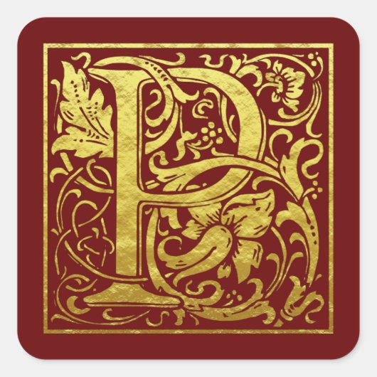 レターPの最初の文字フェイク金ゴールド スクエアシール (正面)