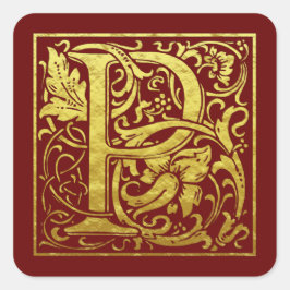 レターPの最初の文字フェイク金ゴールド スクエアシール