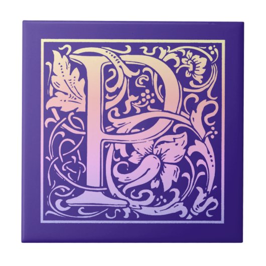 レターPカラフルヴィンテージ最初の文字のグラデーション タイル (正面)