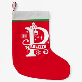 レターPクリスマスモノグラムイニシャル名レッドホワイト スモールクリスマスストッキング